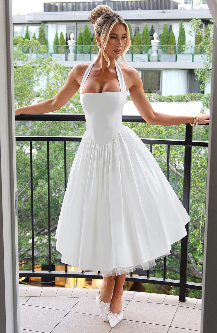Chloe – Dame Bryllupsgjest Halterneck Midi Kjole
