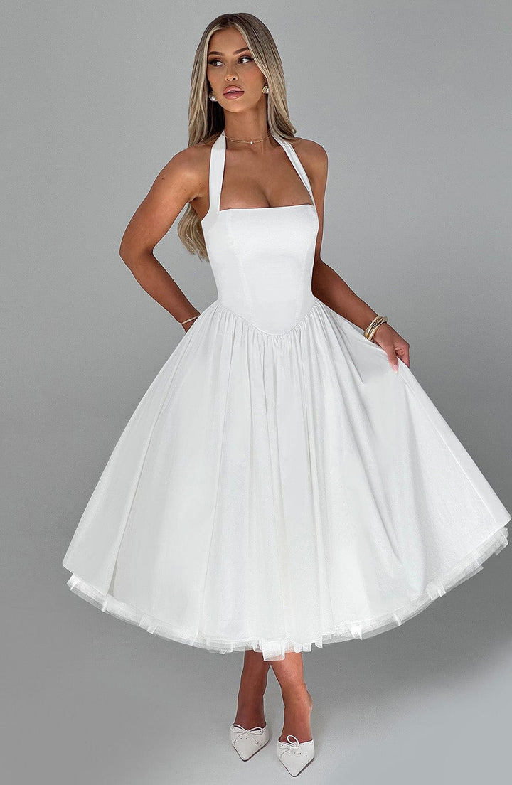 Chloe – Dame Bryllupsgjest Halterneck Midi Kjole