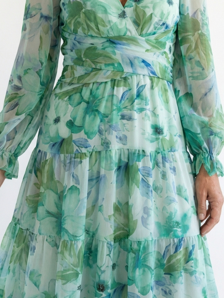 Camille | Kjole Maxi Florido med Ermer Lange