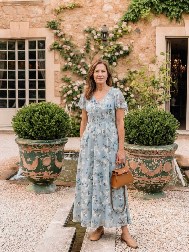 Noémie | Kjole Maxi i Chiffon Blomstret