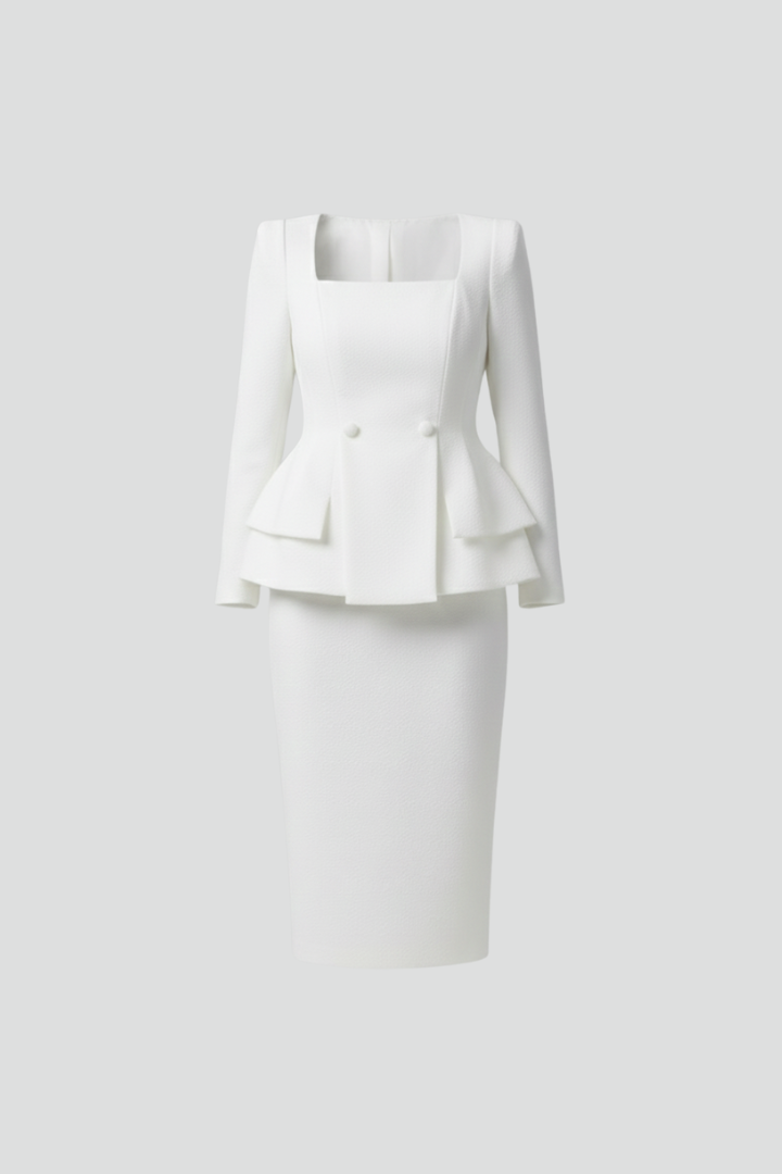 Kylie – Dame Blazer med Fyrkantig Halsringning og Skjørt