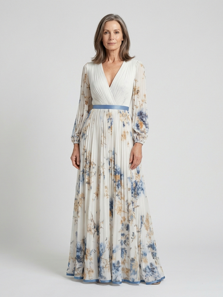 Anaïs | Kjole Maxi Blomstret med Ermer Lange