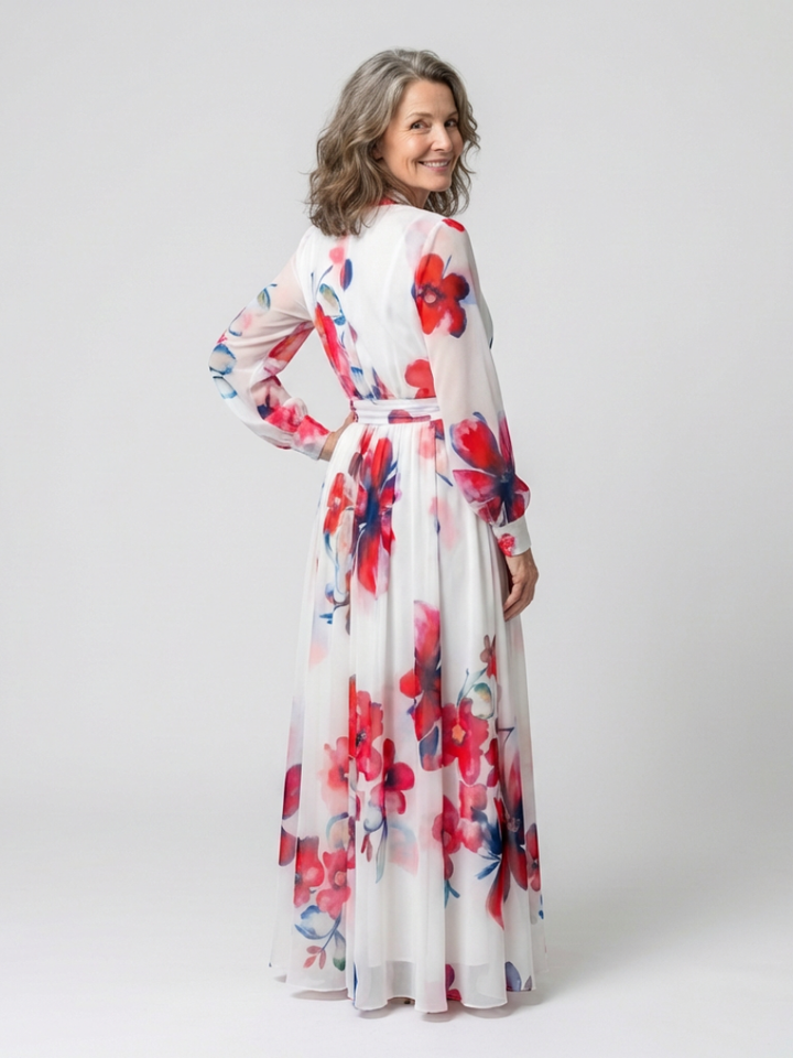 Manon | Kjole maxi av ermer lange blomstret
