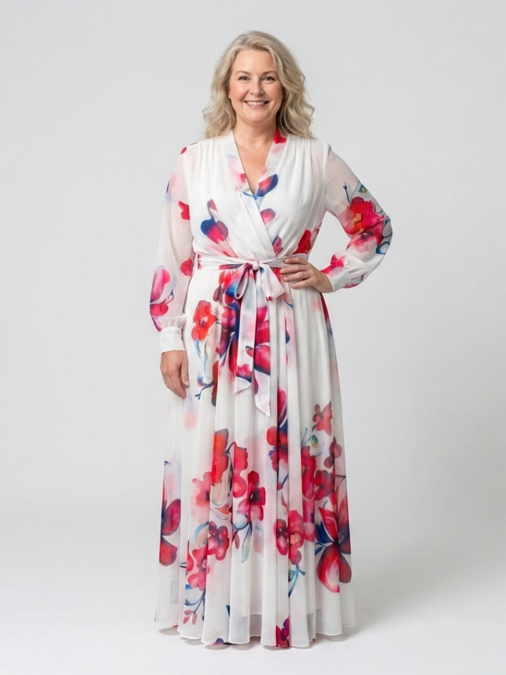 Manon | Kjole maxi av ermer lange blomstret
