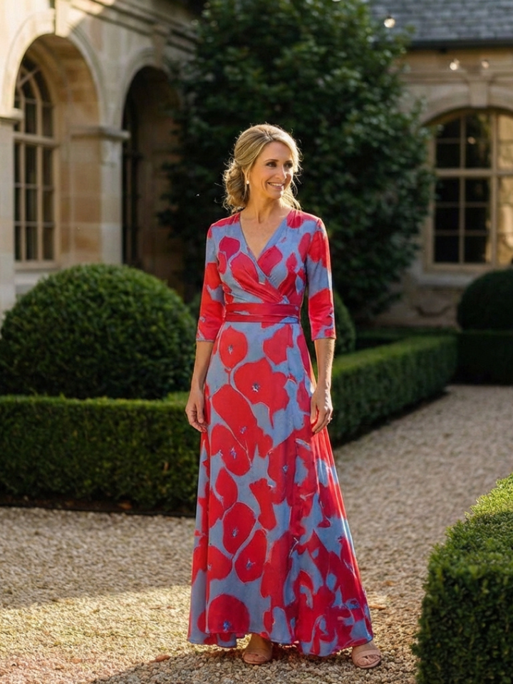 Marie | Vestido maxi com flores e mangas três – rom